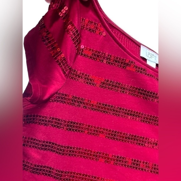 LOFT Ann Taylor Sequin Red Blouse Top Cotton Spandex Blend Valentine’s Day XS - Picture 8 of 16